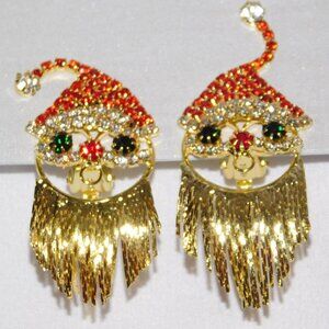 Cute Santa face Christmas Gift Gold Clip earrings with rhinestone Clip Earrings